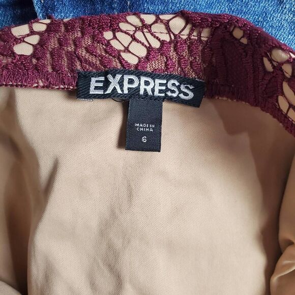 Express Burgundy Red Lace Overlay Skirt Women’s Size 6 Lined Cocktail Party - Picture 4 of 6